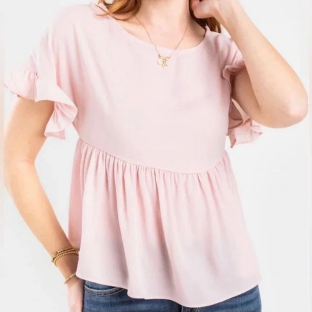 Francesca’s Mi Ami Sheer Blush Pink Blouse Flowy Top